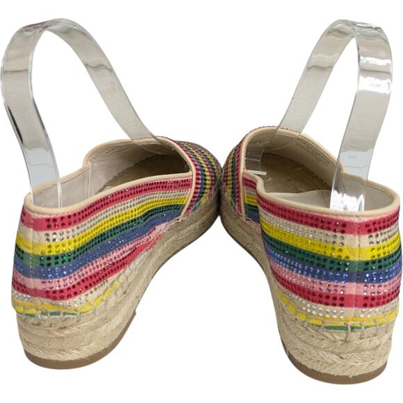 Alice + Olivia Espadrille Dalyn Platform Shoes 8 Crystal Rainbow Striped Slip On - Picture 4 of 12